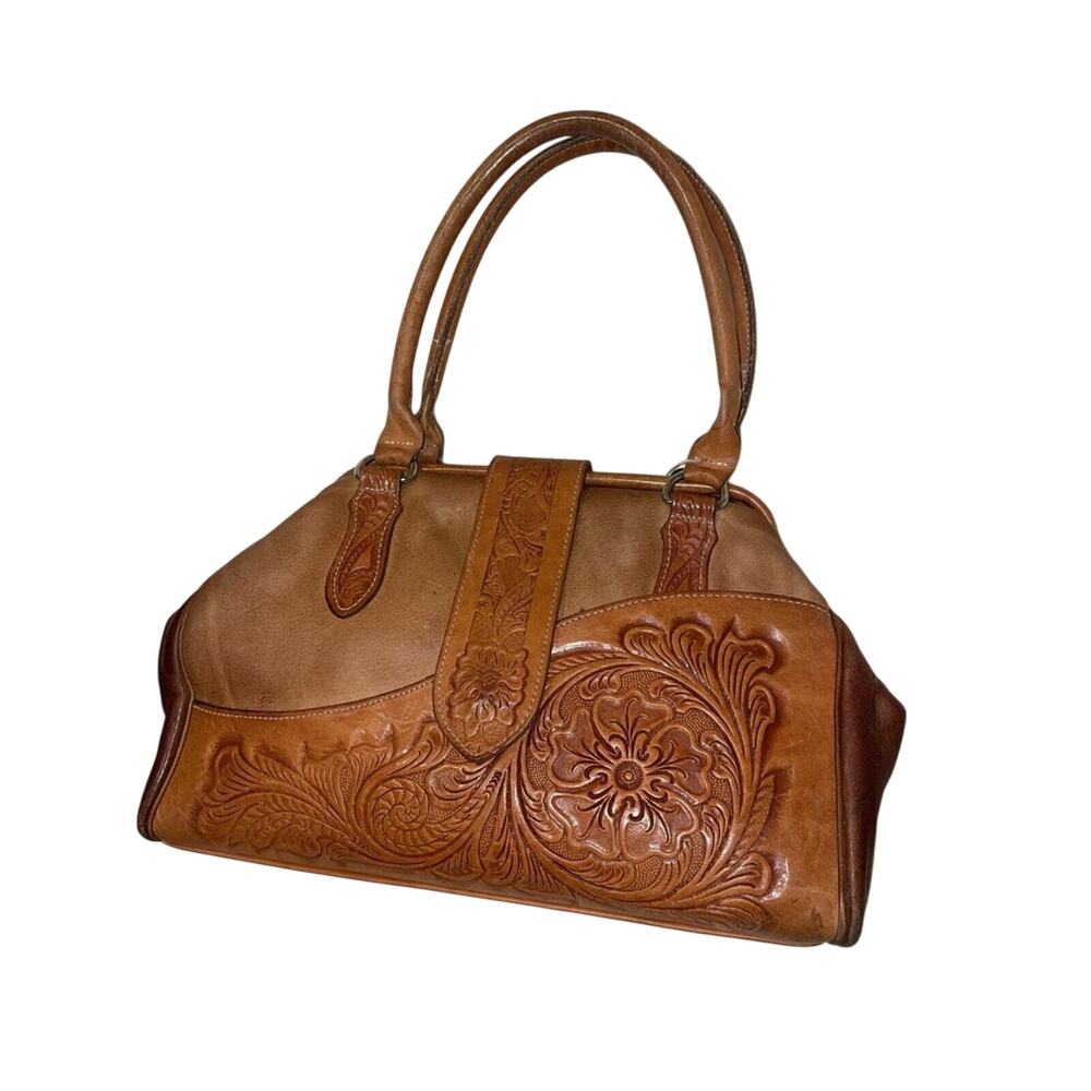 Vintage Leather Tooled Hand Bag‎ / Tote / Purse